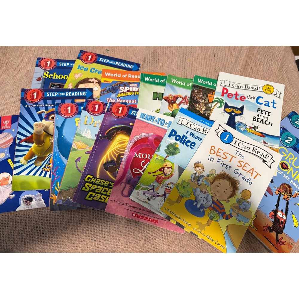 Kids Level 1 2 Early Reader Book Lot Pete the Cat Paw Patrol Marvel 14 Books